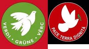 I simboli di "Verdi-Grüne-Verc" e "Pace Terra Dignità"