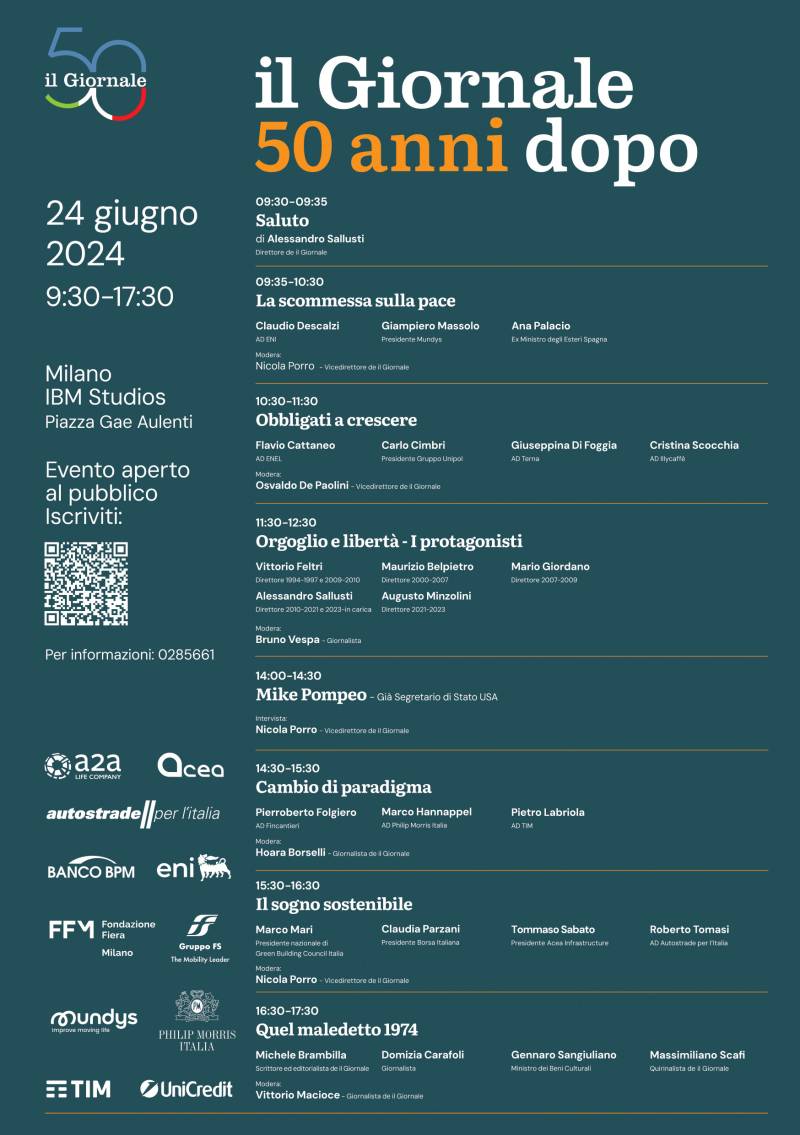 50 anni del Giornale. Il programma dell'evento a Milano 