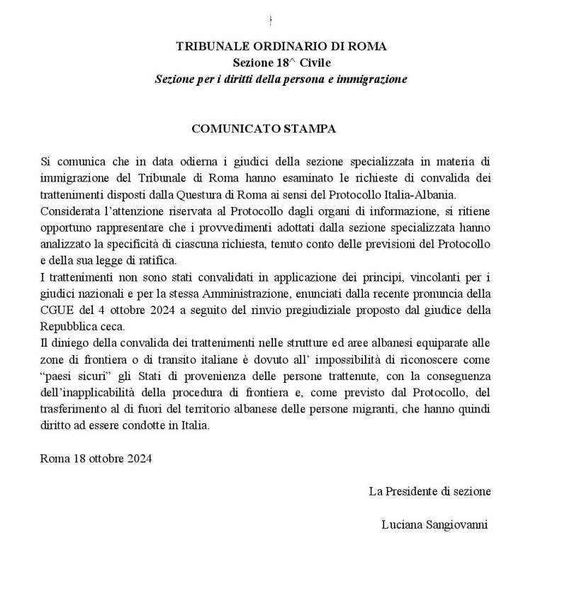 Comunicato stampa Albania