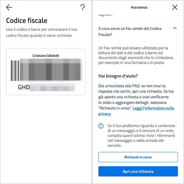 App IO Codice Fiscale screenshot