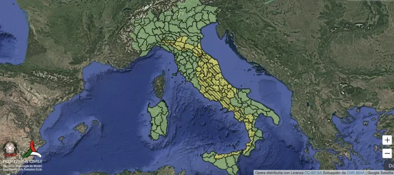 Maltempo, scatta l'allerta gialla in 10 regioni