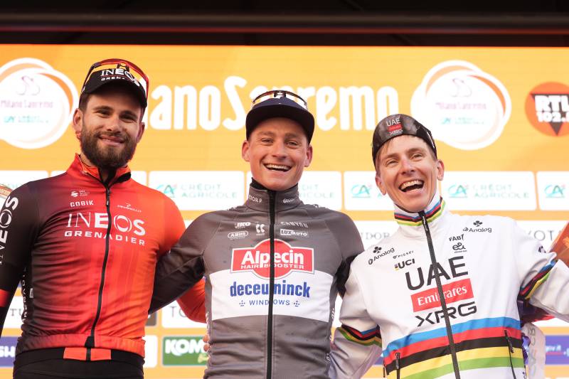 Da sinistra Filippo Ganna Mathieu Van der Poel e Tadej Pogacar