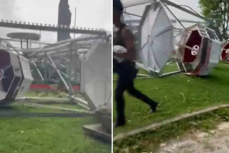 Forte vento a Lecco, crolla la ruota panoramica