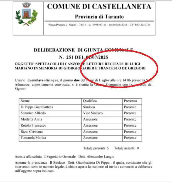 A Castellaneta fanno il concerto "in memoria di De Gregori". Ma lui è vivo, la gaffe clamorosa