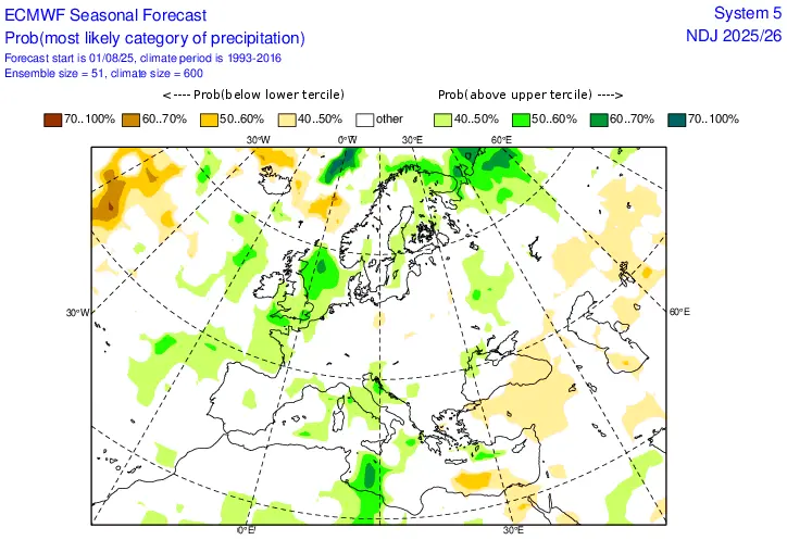 ECMWF Seasonal Forecast: più piogge in Italia in autunno