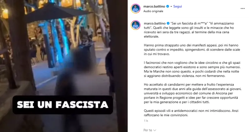 Screenshot del video pubblicato da Marco Battino che riprende l'aggressione