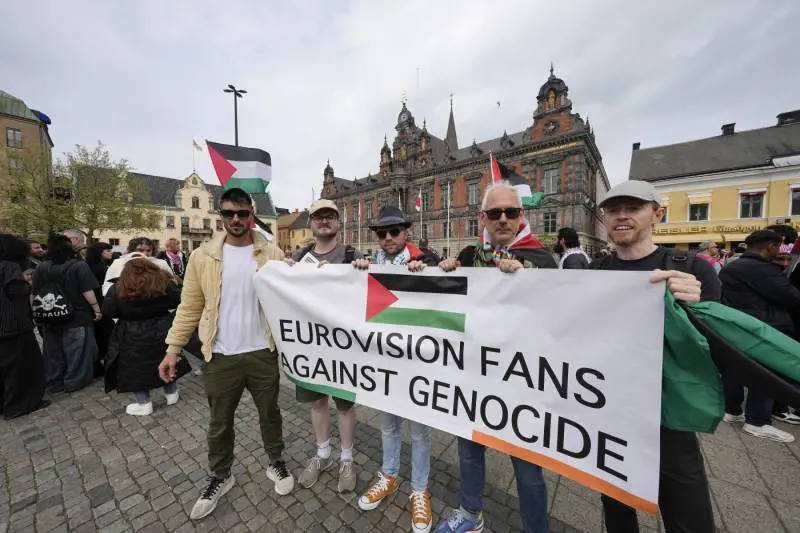 Manifestazione pro-Pal per l'esclusione di Israele dall'Eurovision a Malmo, Svezia
