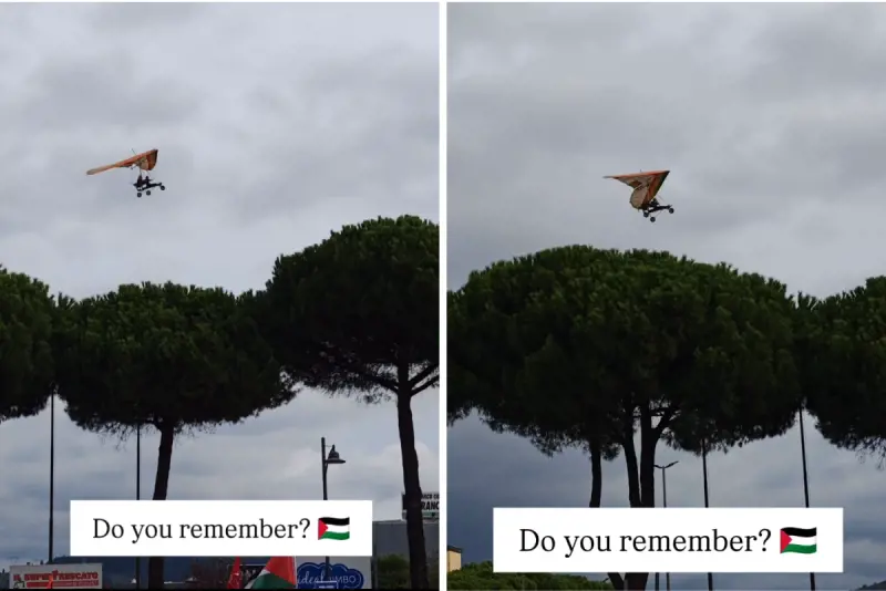 "Ricordi?". E il sorvolo in deltaplano scatena la polemica: "Nessun riferimento ad Hamas"
