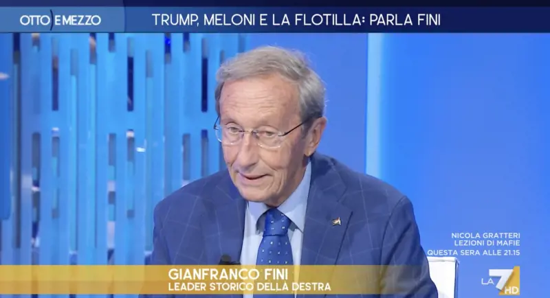 "Non può dirsi super-partes". Fini difende Meloni e gela la Gruber. E lei gli toglie la parola