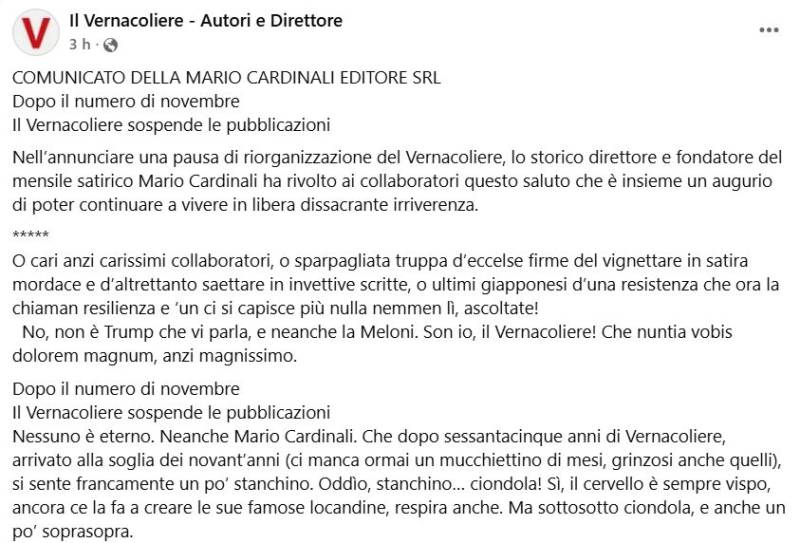 Annuncio sospensione Vernacoliere