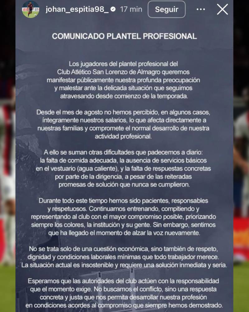 Comunicato giocatori San Lorenzo