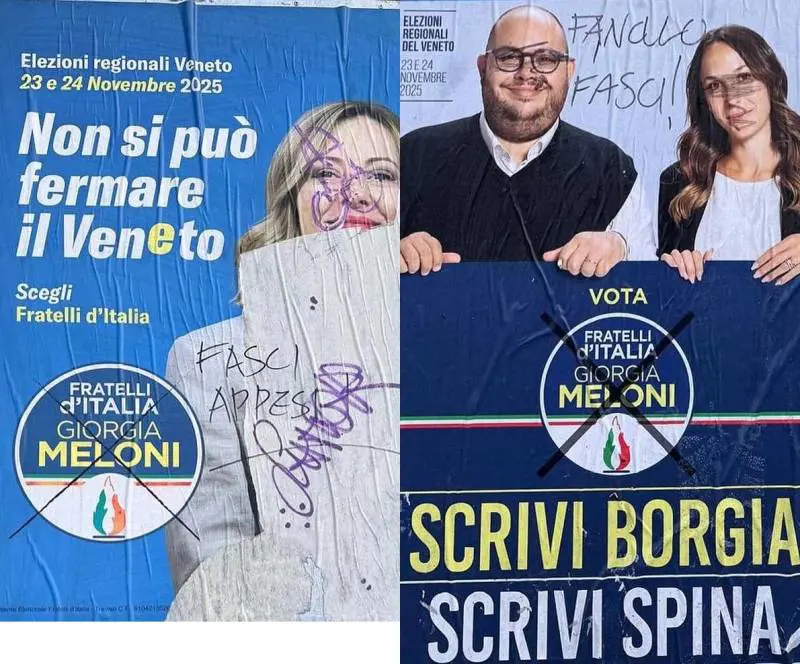 "Fan**lo Fasci", manifesti elettorali di Fratelli d'Italia vandalizzati in Veneto