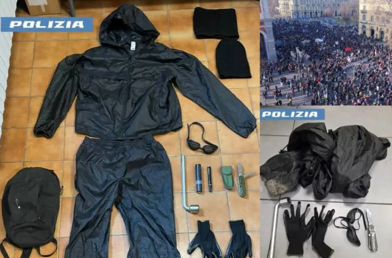 Passamontagna, spray, bastoni e coltelli: ecco le armi sequestrate agli antagonisti a Torino
