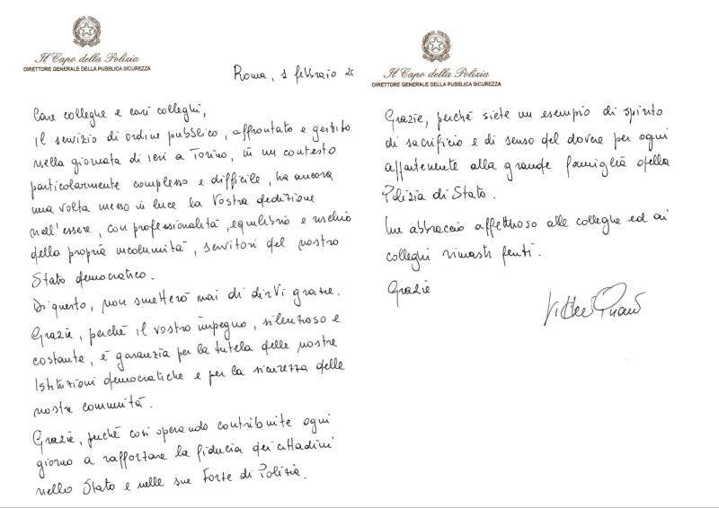 Lettera Pisani agenti feriti