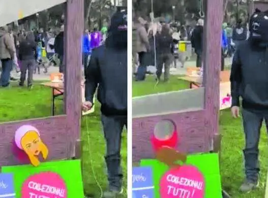 L'odio dei centri sociali. Meloni ghigliottinata alla festa di carnevale