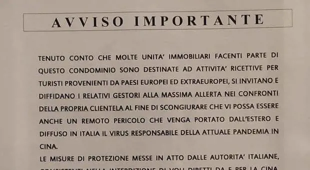 Coronavirus, avviso choc in condominio: "No a turisti sospetti"