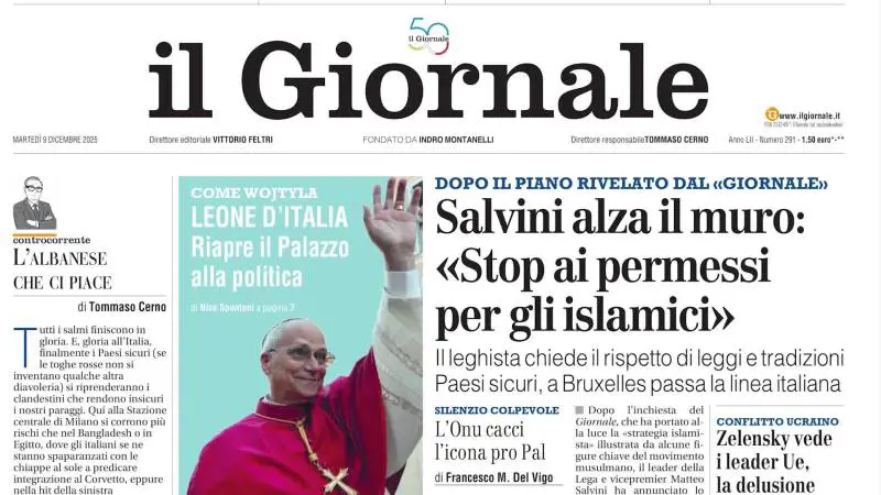 La prima pagina del Giornale: dalla stretta ai permessi per gli islamici al ritorno di Fini. In edicola