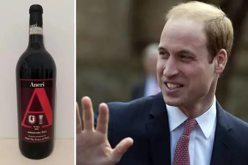 Una bottiglia di Amarone Aneri personalizzata: il regalo dell'Aston Villa al principe William
