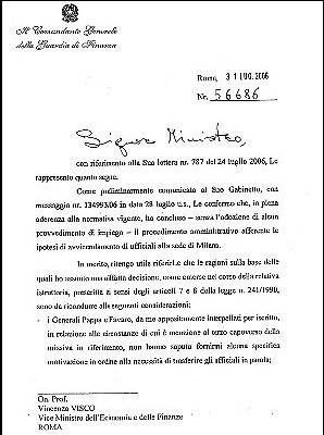 31 Luglio 2006 - Signor ministro, ecco perché non ho dato corso ai trasferimenti