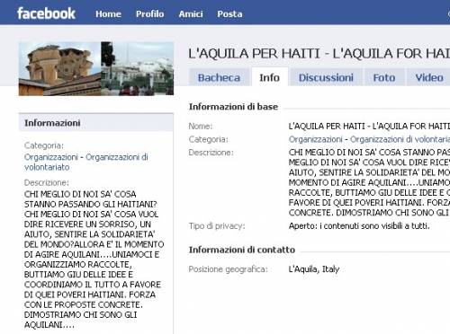 Haiti, la solidarietà dell'Aquila corre su Facebook
