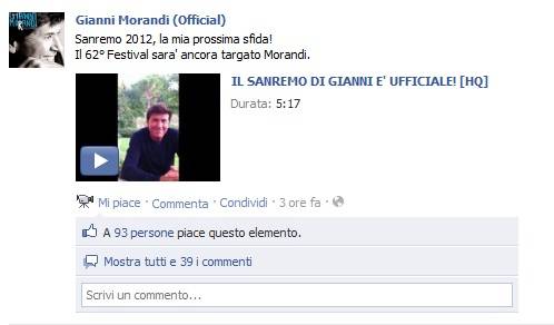 Gianni Morandi ai fan in un video su Facebook 
"Salirò di nuovo io sul palco di Sanremo..."