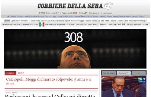 E il Corriere "celebra" le dimissioni del Cav con un lugubre contatore di voti
