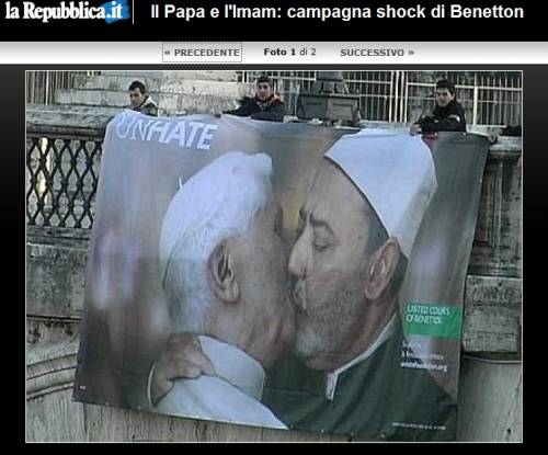 Incontri clandestini di Silvio e il bacio tra il Papa e l'imam: spot che non scioccano più