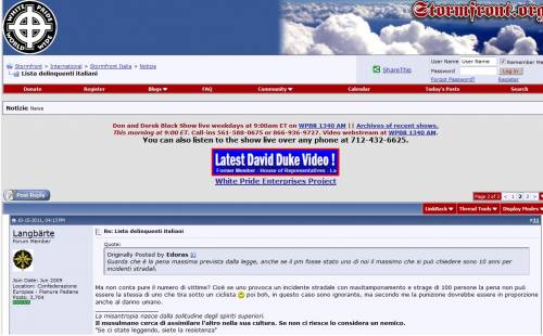 Lista Stormfront, i pm aprono un fascicolo: "Incita all'odio razziale"