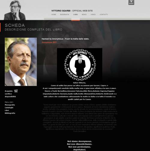 Lo show di Sgarbi contro gli hacker di Anonymous:  "Sono solo dei poveretti"