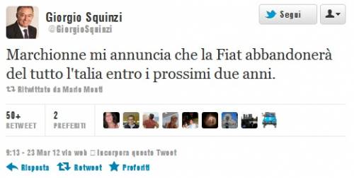 Squinzi su Twitter rivela: "Fiat lascerà presto l'Italia" Ma è il solito falso profilo
