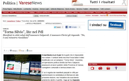 A Varese spunta il maxi manifesto "Torna Silvio"