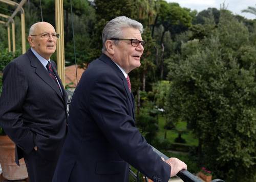Il presidente della Repubblica Giorgio Napolitano con il presidente della Repubbica Federale di Germania Joachim Gauck