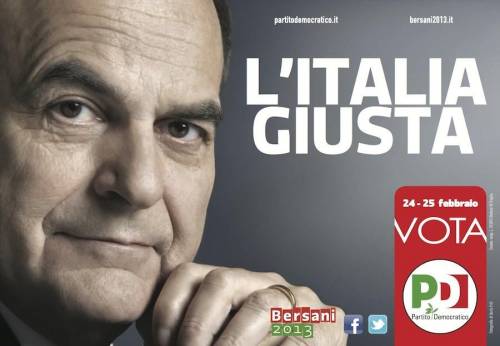 Il primo manifesto elettorale del Pd. Bersani e l'Italia giusta