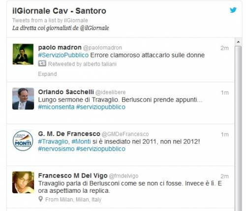 Berlusconi da Santoro - La puntata seguita su Twitter