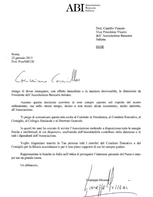 La lettera di Mussari
