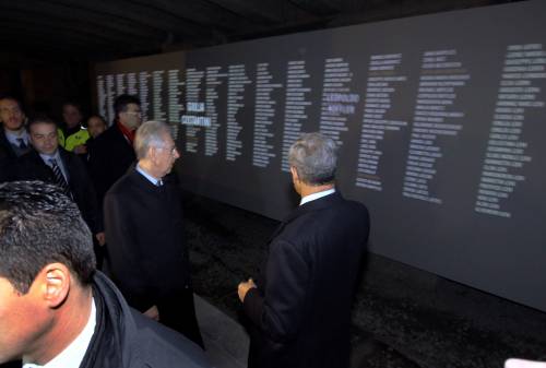 Mario Monti all'inaugurazione del memoriale della shoah