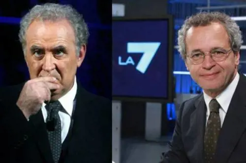 Mentana e Santoro accerchiati dalle miss