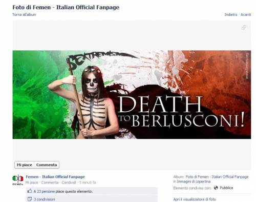 Le Femen inneggiano a uccidere Berlusconi: l'immagine tratta da Facebook