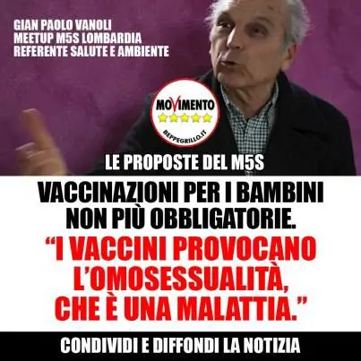 Lo "scienziato" del M5S: "I bimbi che si vaccinano diventano omosessuali"