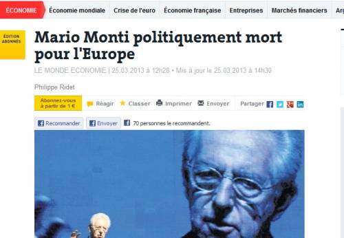 "Monti per l'Europa è politicamente morto"