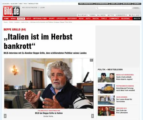 Grillo alla Bild: in autunno l'Italia farà bancarotta
