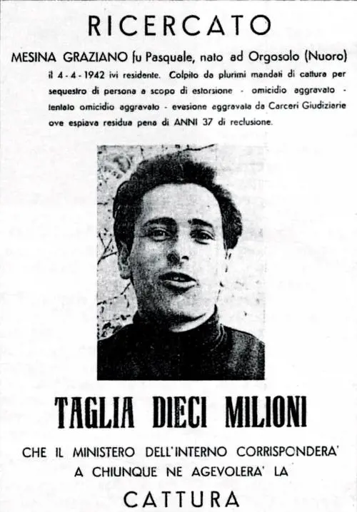 Il cartello con la taglia dell'allora ricercato Graziano Mesina