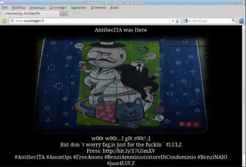 La home della Casaleggio Associati defacciata da Anonymous