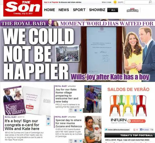 Royal baby, The Sun diventa The Son