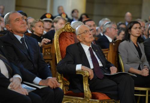 Giorgio Napolitano, Laura Boldrini e Pietro Grasso nella sinagoga di Roma