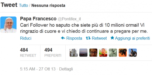 Papa Francesco su Twitter: "Cari follower, vi ringrazio"