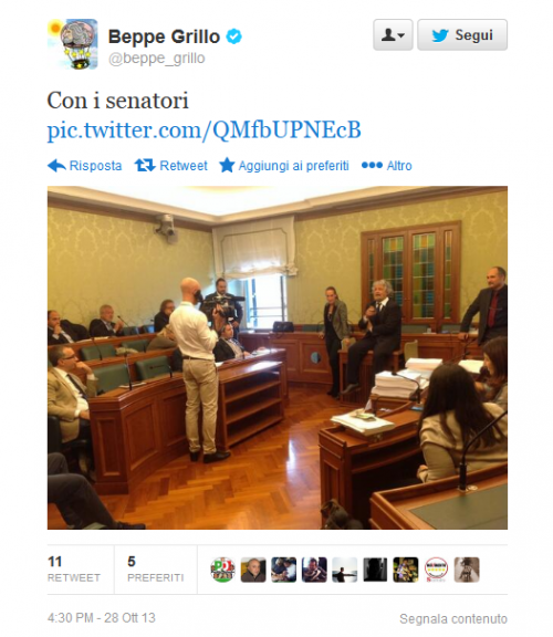In un tweet di Grillo i cittadini diventano senatori