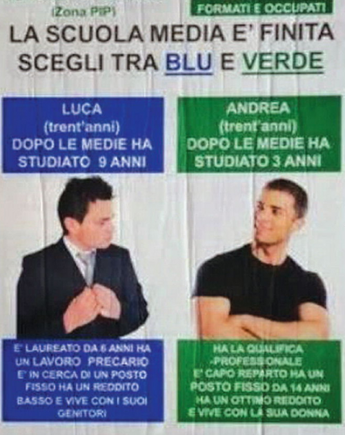 Il poster che disillude: "Imparare un mestiere? Meglio che laurearsi"