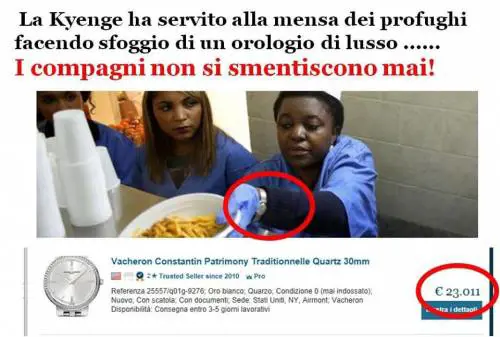 Il web incastra la Kyenge: a mensa tra i profughi con l'orologio di lusso