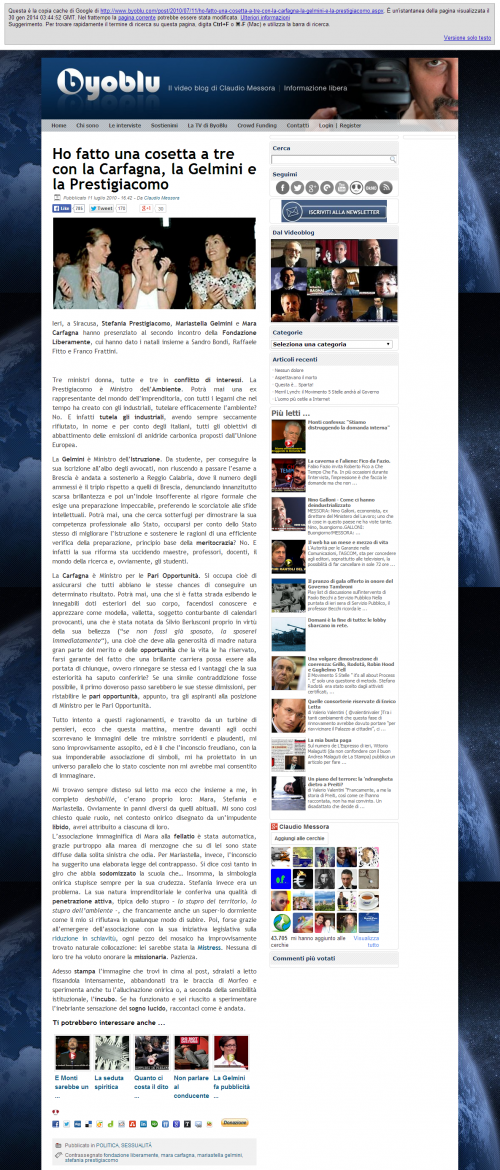Il post come appariva fino al 30 gennaio scorso